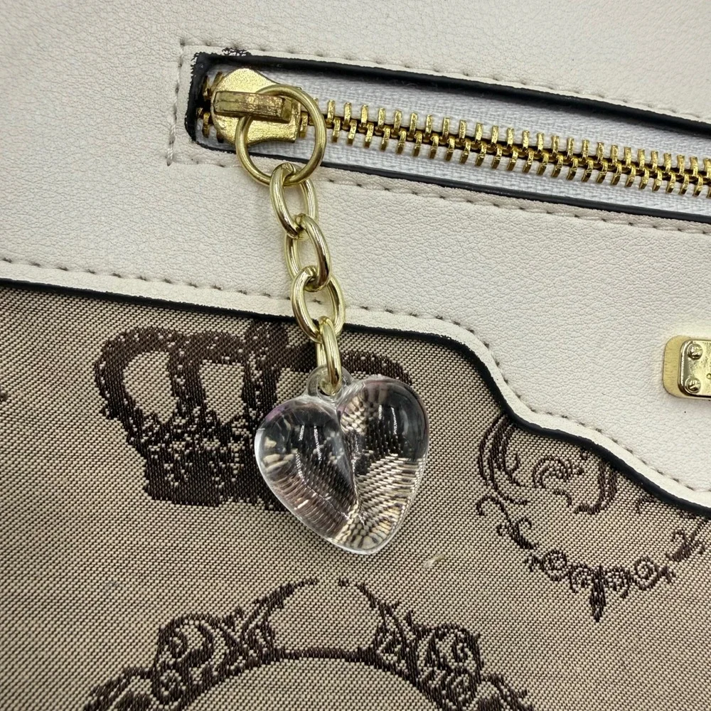 Juicy Couture Crossbody Bag OS Brown Cream Y2K Crown‎ Monogram Heart Charm